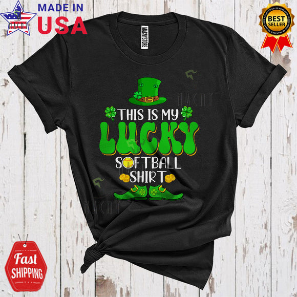 MacnyStore - This Is My Lucky Softball Shirt Cute Funny St. Patrick's Day Leprechaun Sport Player Team Lover T-Shirt