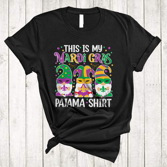 MacnyStore - This Is My Mardi Gras Pajama Shirt, Adorable Three Gnomes Gnomies, Mardi Gras Beads Parade T-Shirt