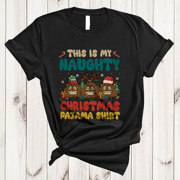 MacnyStore - This Is My Naughty Christmas Pajama Shirt, Funny Vintage Retro Poops, X-mas Lights Snow T-Shirt