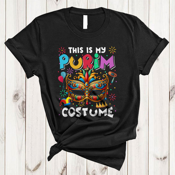 MacnyStore - This Is My Purim Costume, Colorful Purim Mask Lover, Matching Holiday Family Friends Group T-Shirt