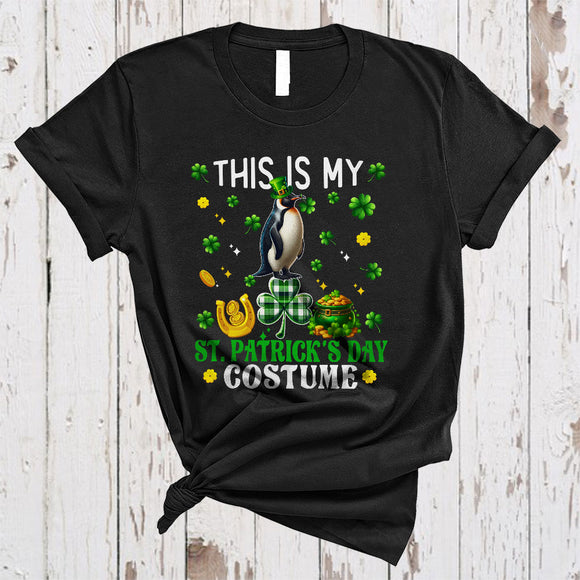 MacnyStore - This Is My St. Patrick's Day Costume, Lovely Plaid Shamrock Penguin Lover, Irish Family Group T-Shirt