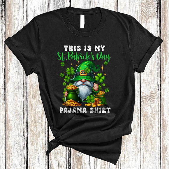MacnyStore - This Is My St. Patrick's Day Pajama Shirt, Adorable Leprechaun Gnome, Pot Of Gold Shamrock T-Shirt