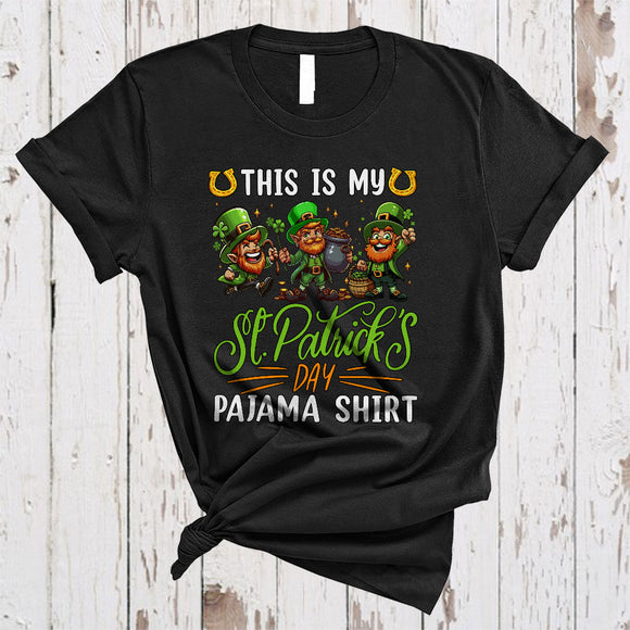 MacnyStore - This Is My St. Patrick's Day Pajama Shirt, Cheerful Leprechaun Shamrock, Lucky Irish Group T-Shirt