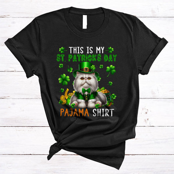 MacnyStore - This Is My St. Patrick's Day Pajama Shirt, Cute Persian Cat Leprechaun, Pot Of Gold Shamrock T-Shirt
