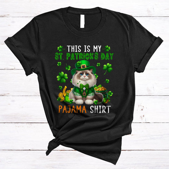 MacnyStore - This Is My St. Patrick's Day Pajama Shirt, Cute Ragdoll Leprechaun, Pot Of Gold Shamrock T-Shirt
