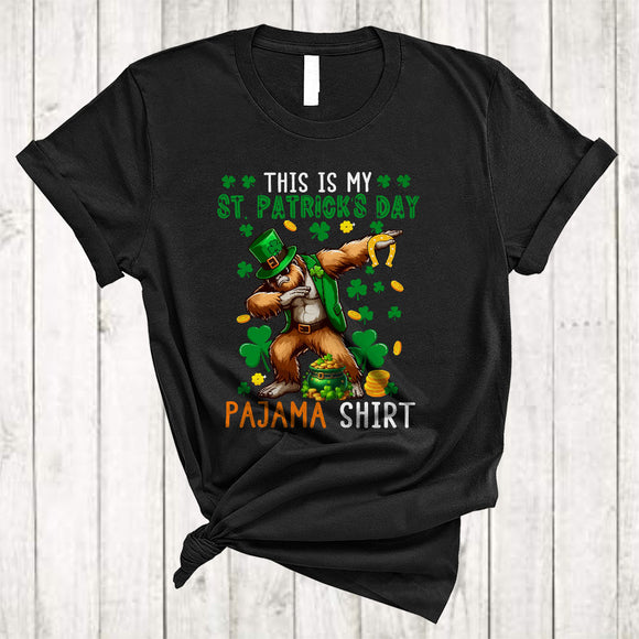 MacnyStore - This Is My St. Patrick's Day Pajama Shirt, Humorous Bigfoot Dabbing, Pot of Gold Shamrock T-Shirt