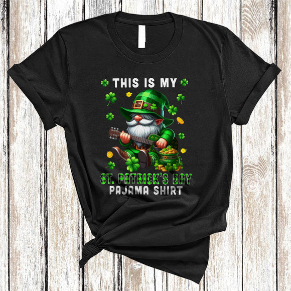 MacnyStore - This Is My St. Patrick's Day Pajama Shirt, Lovely Gnome Playing Guitar, Plaid Guitarist Gnomies T-Shirt