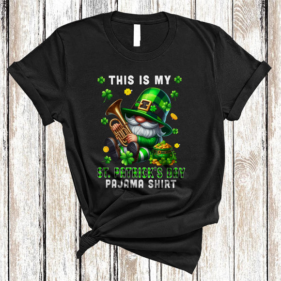 MacnyStore - This Is My St. Patrick's Day Pajama Shirt, Lovely Gnome Playing Tuba, Plaid Tuba Player Gnomies T-Shirt