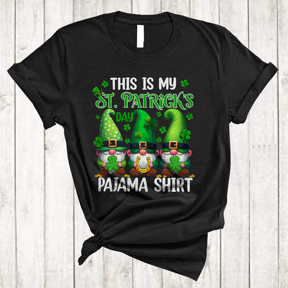 MacnyStore - This Is My St. Patrick's Day Pajama Shirt, Wonderful Three Gnomes, Horseshoe Shamrocks T-Shirt
