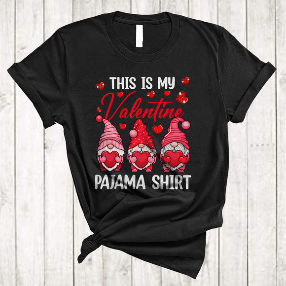 MacnyStore - This Is My Valentine Pajama Shirt, Lovely Three Gnomes Holding Hearts, Couple Family Group T-Shirt