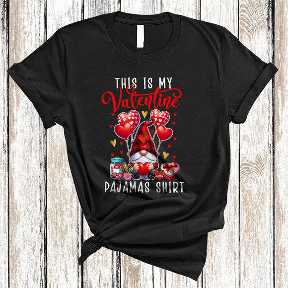 MacnyStore - This Is My Valentine Pajamas Shirt, Adorable Plaid Gnome Lover, Heart Balloons Matching Couple T-Shirt