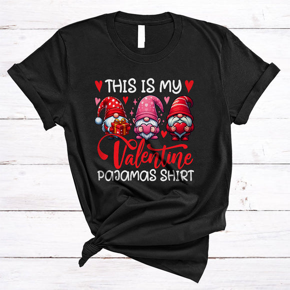 MacnyStore - This Is My Valentine Pajamas Shirt, Adorable Three Gnomes Gnomies, Hearts Couple T-Shirt