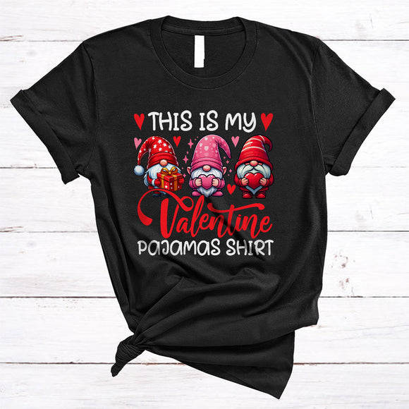 MacnyStore - This Is My Valentine Pajamas Shirt, Adorable Three Gnomes Gnomies, Hearts Couple T-Shirt