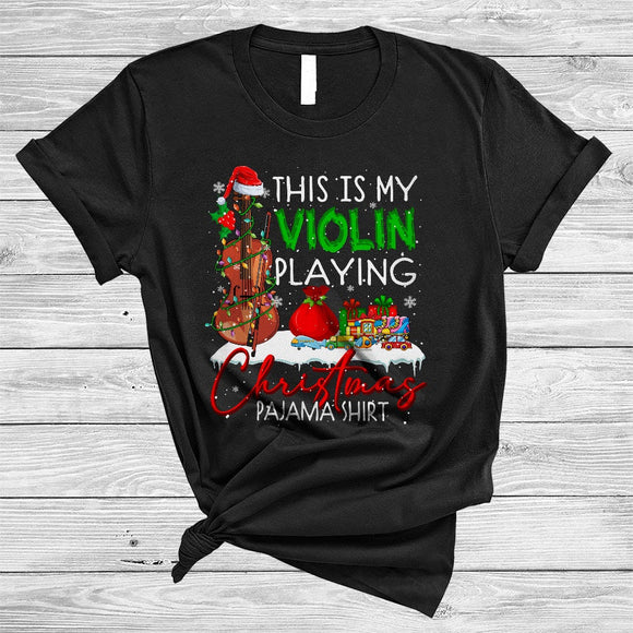 MacnyStore - This Is My Violin Playing Christmas Pajama Shirt, Joyful Violin Player Lover, X-mas Lights Snow T-Shirt