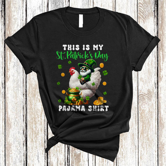 MacnyStore - This Is My St. Patrick's Day Pajama Shirt, Lovely Gnome Riding Chicken, Gnomies Shamrocks T-Shirt
