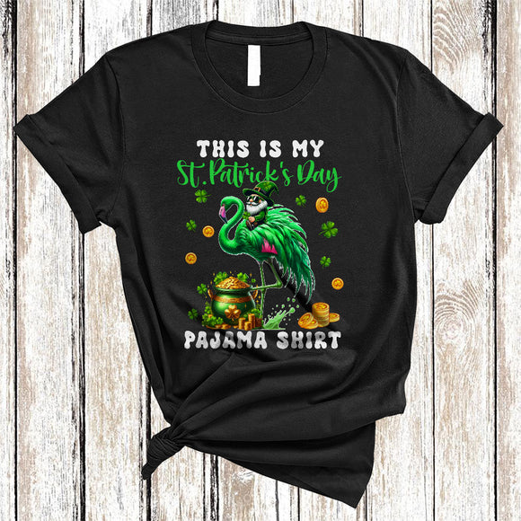 MacnyStore - This Is My St. Patrick's Day Pajama Shirt, Lovely Gnome Riding Flamingo, Gnomies Shamrocks T-Shirt