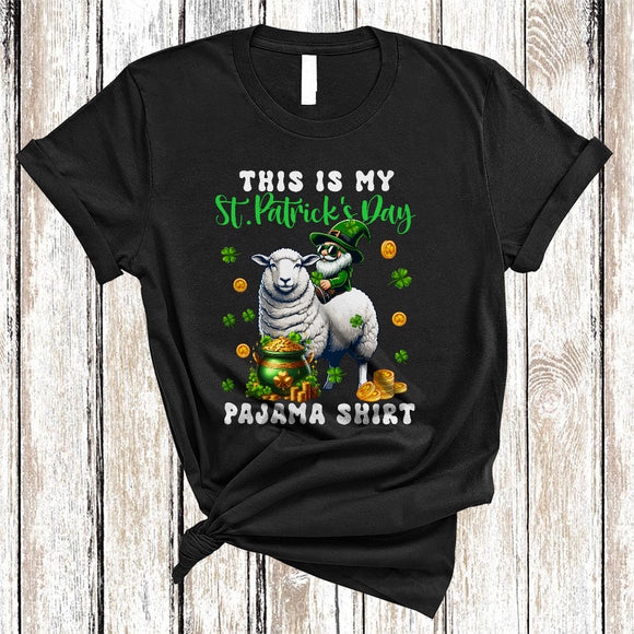 MacnyStore - This Is My St. Patrick's Day Pajama Shirt, Lovely Gnome Riding Sheep, Gnomies Shamrocks T-Shirt