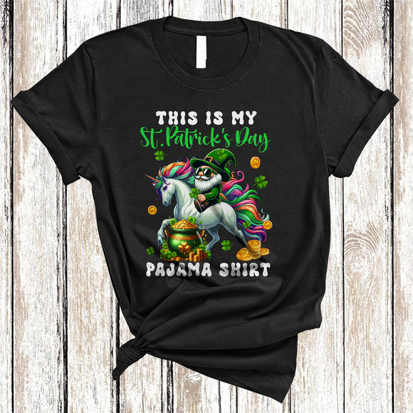 MacnyStore - This Is My St. Patrick's Day Pajama Shirt, Lovely Gnome Riding Unicorn, Gnomies Shamrocks T-Shirt