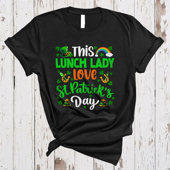 MacnyStore - This Lunch Lady Loves St Patrick's Day, Lovely Shamrock Rainbow, Lunch Lady Team Squad T-Shirt