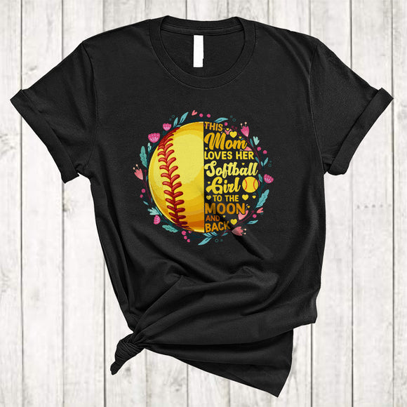 MacnyStore - This Mom Loves Her Softball Girl, Cute Mother's Day Flowers Softball Pitcher Catcher, Family T-Shirt