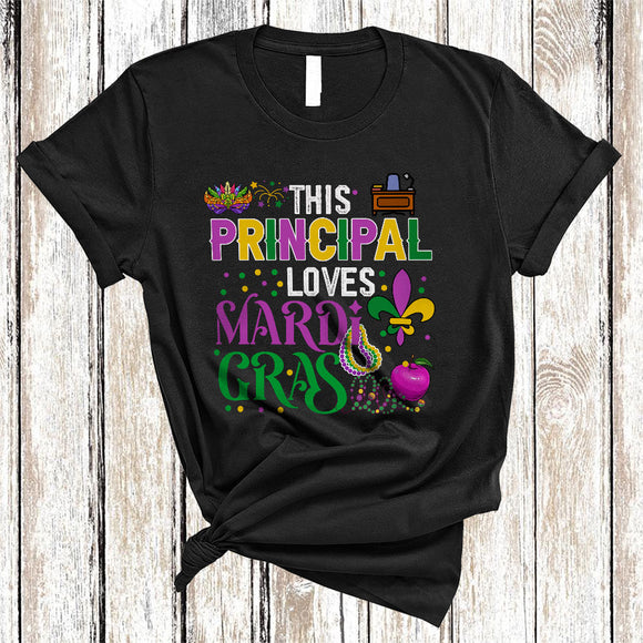 MacnyStore - This Principal Loves Mardi Gras, Humorous Mardi Gras Mask Beads, Principal Team Squad T-Shirt