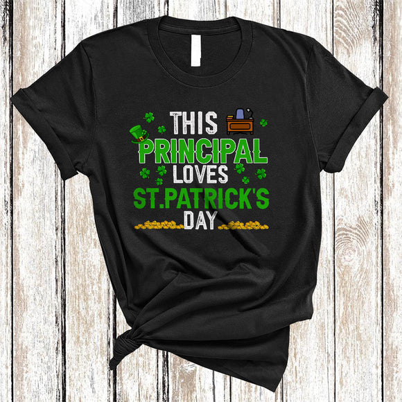 MacnyStore - This Principal Loves St. Patrick's Day, Humorous Shamrocks, Leprechaun Principal Team Squad T-Shirt