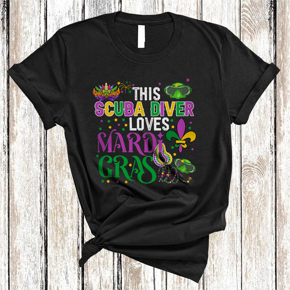 MacnyStore - This Scuba Diver Loves Mardi Gras, Humorous Mardi Gras Mask Beads, Scuba Diver Team Squad T-Shirt