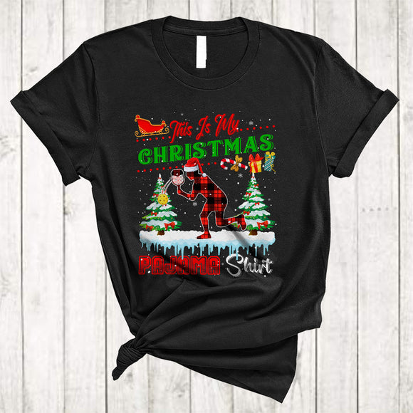 MacnyStore - This is My Christmas Pajama Shirt, Amazing X-mas Pickleball Player Red Plaid, Pickleball Sport Team T-Shirt