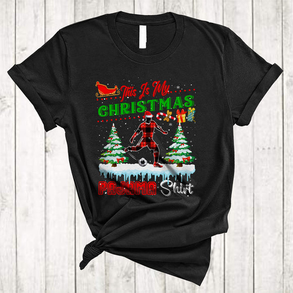MacnyStore - This is My Christmas Pajama Shirt, Amazing X-mas Soccer Player Red Plaid, Soccer Sport Team T-Shirt