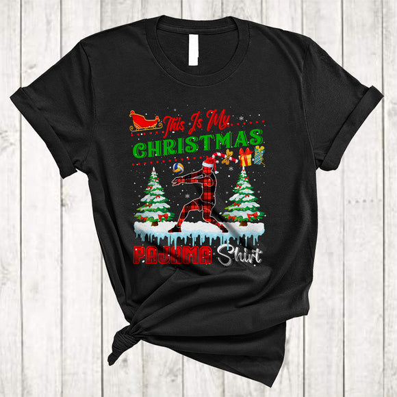 MacnyStore - This is My Christmas Pajama Shirt, Amazing X-mas Volleyball Player Red Plaid, Volleyball Sport Team T-Shirt