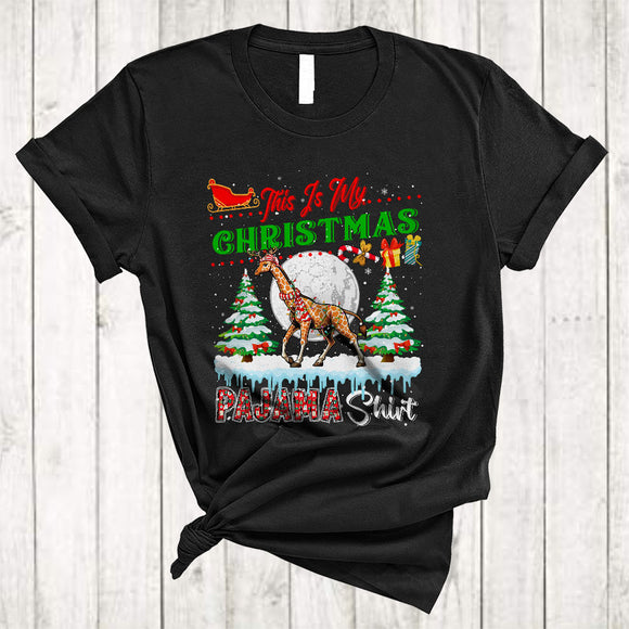 MacnyStore - This is My Christmas Pajama Shirt, Lovely Merry X-mas Reindeer Gnome Giraffe, Animal Lover T-Shirt