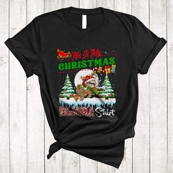 MacnyStore - This is My Christmas Pajama Shirt, Lovely Merry X-mas Reindeer Gnome Sloth, Animal Lover T-Shirt
