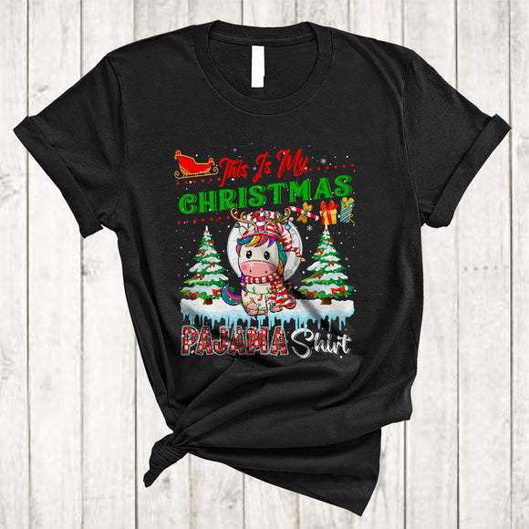 MacnyStore - This is My Christmas Pajama Shirt, Lovely Merry X-mas Reindeer Gnome Unicorn, Animal Lover T-Shirt
