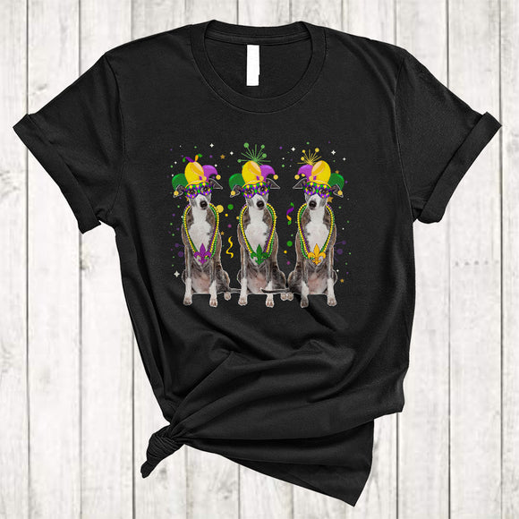MacnyStore - Three Adorable Whippet Wearing Jester Hat Beads, Cool Mardi Gras Costume, Parades Group T-Shirt