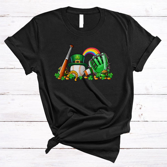 MacnyStore - Three Baseball Equipment Ireland Flag, Amazing St. Patrick's Day Shamrock, Sport Player Team T-Shirt