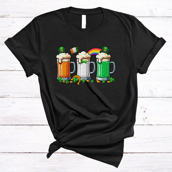 MacnyStore - Three Beer Glasses Ireland Flag, Amazing St. Patrick's Day Shamrock, Beer Drinking Team T-Shirt