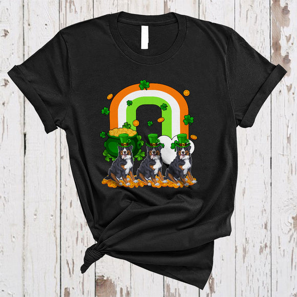 MacnyStore - Three Bernese Mountain With Rainbow, Awesome St. Patrick's Day Shamrock Lucky, Irish Family Group T-Shirt