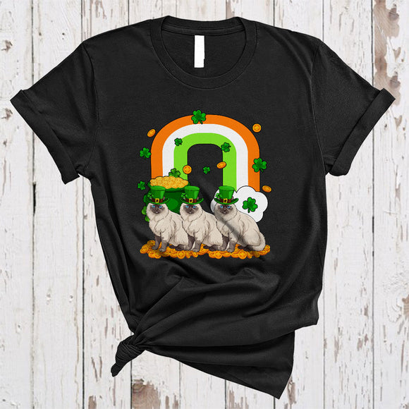 MacnyStore - Three Birman Cat With Rainbow, Awesome St. Patrick's Day Shamrock Lucky, Irish Family Group T-Shirt