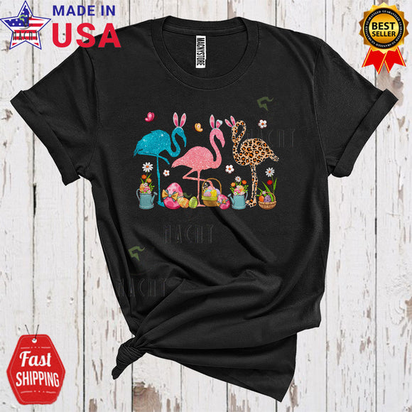 MacnyStore - Three Bunny Flamingos Cute Cool Easter Day Leopard Flamingo Egg Hunt Lover T-Shirt