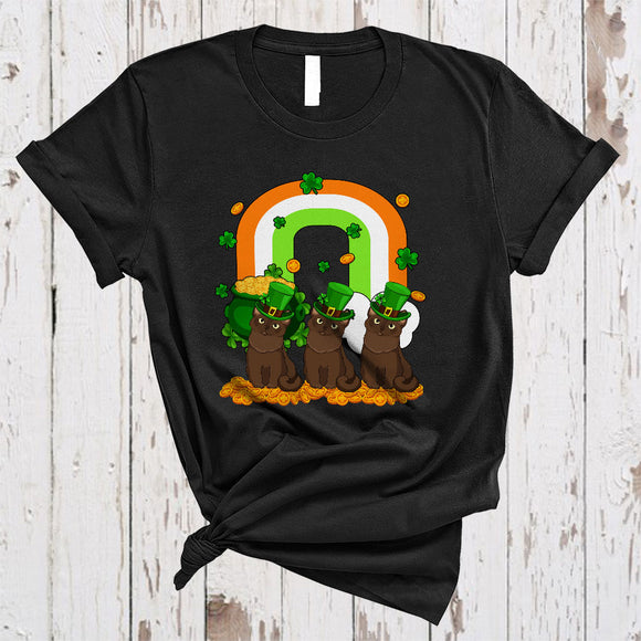 MacnyStore - Three Burmese Cat With Rainbow, Awesome St. Patrick's Day Shamrock Lucky, Irish Family Group T-Shirt