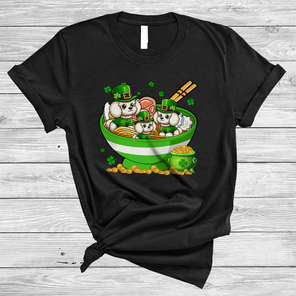 MacnyStore - Three Cats In Ramen Bowl, Awesome St. Patrick's Day Cat Shamrock, Japanese Food Lover T-Shirt