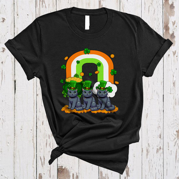 MacnyStore - Three Chartreux Cat With Rainbow, Awesome St. Patrick's Day Shamrock Lucky, Irish Family Group T-Shirt