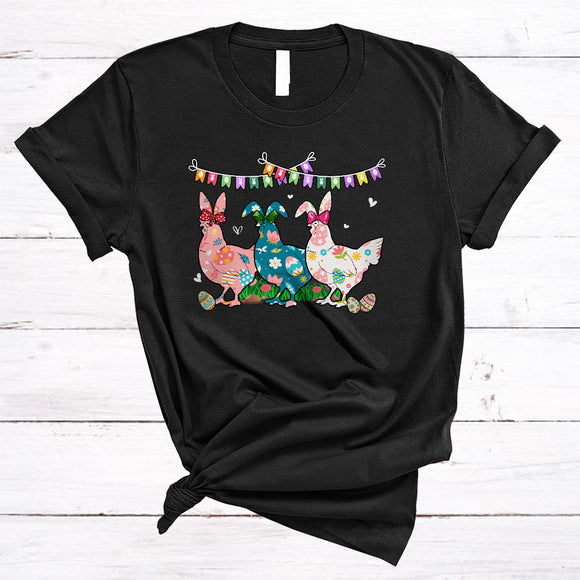 MacnyStore - Three Chicken Flowers Bunny, Adorable Easter Day Egg Hunting Lover, Matching Farmer Group T-Shirt