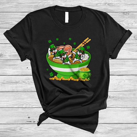 MacnyStore - Three Cow In Ramen Bowl, Awesome St. Patrick's Day Cow Shamrock, Japanese Food Lover T-Shirt