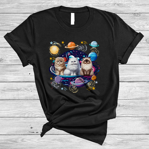 MacnyStore - Three Cute Cats In Space Galaxy, Adorable Cat Lover, Matching Friends Family Group T-Shirt