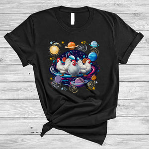 MacnyStore - Three Cute Chickens In Space Galaxy, Adorable Chicken Lover, Matching Farming Farmer Group T-Shirt