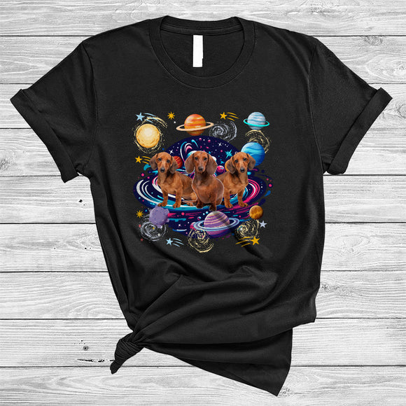 MacnyStore - Three Cute Dachshunds In Space Galaxy, Adorable Dachshund Lover, Matching Family Group T-Shirt