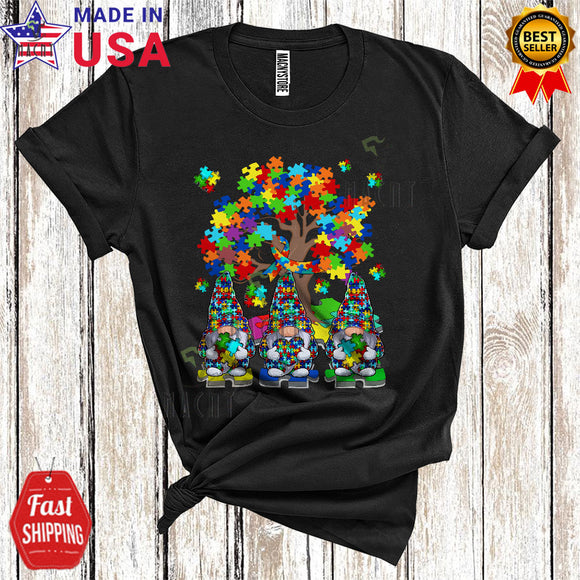 MacnyStore - Three Dabbing Puzzle Gnomes Cool Cute Autism Awareness Puzzle Tree Gnome Gnomies Lover T-Shirt