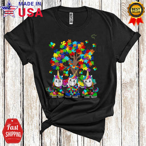 MacnyStore - Three Dabbing Puzzle Unicorns Cool Cute Autism Awareness Puzzle Tree Unicorn Lover T-Shirt