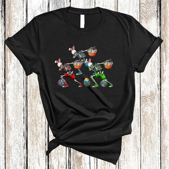 MacnyStore - Three Dabbing Skeleton With Egg Basket, Amazing Easter Skeleton Bunny, Egg Hunt Group T-Shirt
